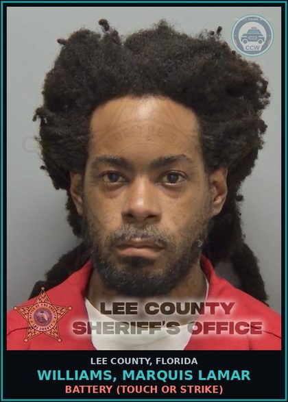 CCW arrest card for WILLIAMS, MARQUIS LAMAR in Lee County: DAMAGE PROP-CRIM MISCH  (CRIMINAL MISCHIEF DMG PROPERTY $200-$1000)