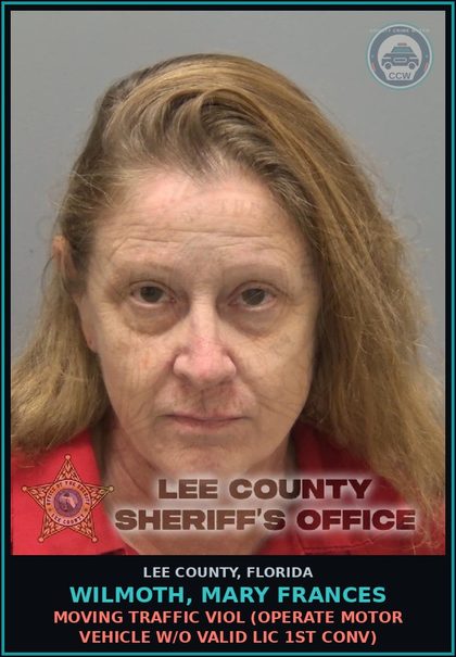CCW arrest card for WILMOTH, MARY FRANCES in Lee County: MOVING TRAFFIC VIOL  (OPERATE MOTOR VEHICLE W/O VALID LIC 1ST CONV)