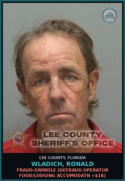 CCW arrest card for WLADICH, RONALD in Lee County: DUI-UNLAW BLD ALCH  (DUI INFLUENCE OF ALCOHOL OR DRUGS)