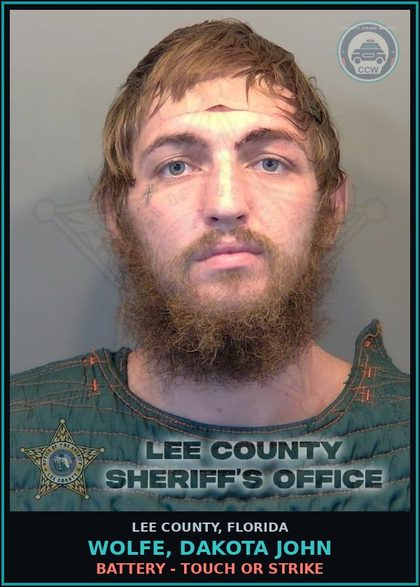 CCW arrest card for WOLFE, DAKOTA JOHN in Lee County: BATTERY - TOUCH OR STRIKE
