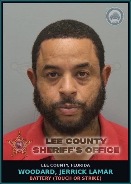 CCW arrest card for WOODARD, JERRICK LAMAR in Lee County: BATTERY  (TOUCH OR STRIKE)