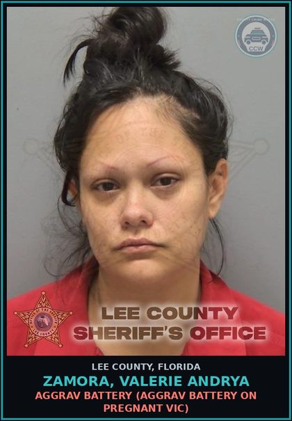 CCW arrest card for ZAMORA, VALERIE ANDRYA in Lee County: AGGRAV BATTERY  (AGGRAV BATTERY ON PREGNANT VICTIM)