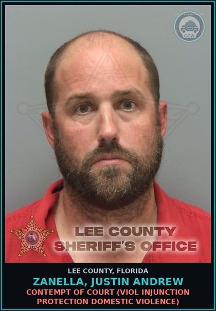 CCW arrest card for ZANELLA, JUSTIN ANDREW in Lee County: CONTEMPT OF COURT  (VIOL INJUNCTION PROTECTION DOMESTIC VIOLENCE)