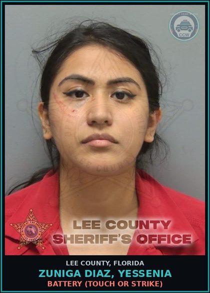 CCW arrest card for ZUNIGA DIAZ, YESSENIA in Lee County: BATTERY  (TOUCH OR STRIKE)