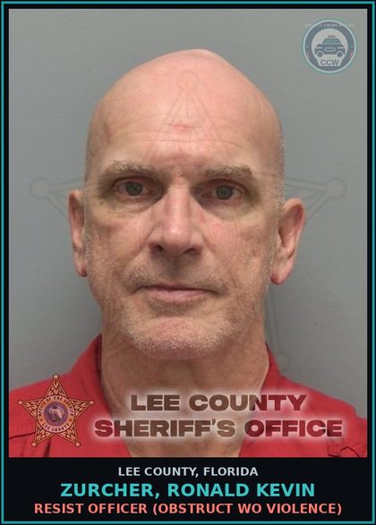 CCW arrest card for ZURCHER, RONALD KEVIN in Lee County: Canna-POSSESS  (POSSESS LESS THAN 20 GRAMS Canna)