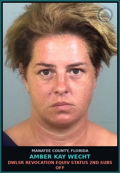 CCW arrest card for AMBER KAY WECHT in Manatee County: DWLSR REVOCATION EQUIV STATUS 2ND SUBS OFF