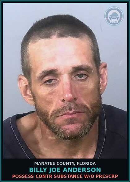 CCW arrest card for BILLY JOE ANDERSON in Manatee County: POSSESS contr substance W/O PRESCRIPTION