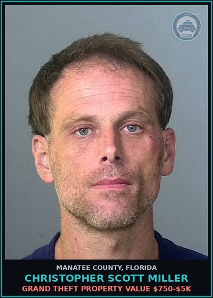 CCW arrest card for CHRISTOPHER SCOTT MILLER in Manatee County: CONTEMPT OF COURT-VIOL PRTRL REL - MISD