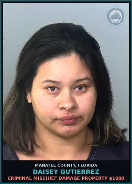 CCW arrest card for DAISEY GUTIERREZ in Manatee County: CRIMINAL MISCHIEF DAMAGE PROPERTY $1000