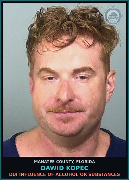 CCW arrest card for DAWID KOPEC in Manatee County: DUI INFLUENCE OF ALCOHOL OR DRUGS