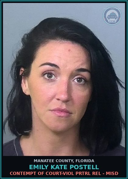 CCW arrest card for EMILY KATE POSTELL in Manatee County: CONTEMPT OF COURT-VIOL PRTRL REL - MISD