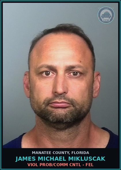 CCW arrest card for JAMES MICHAEL MIKLUSCAK in Manatee County: VIOL PROB/COMM CNTL - FEL