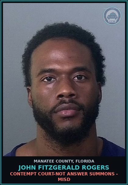 CCW arrest card for JOHN FITZGERALD ROGERS in Manatee County: CONTEMPT COURT-NOT ANSWER SUMMONS - MISD