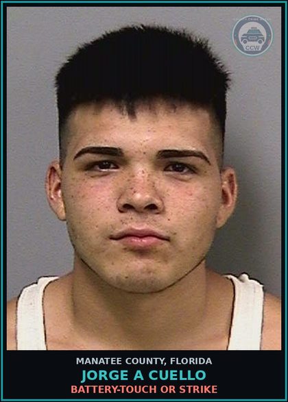 CCW arrest card for JORGE A CUELLO in Manatee County: BATTERY-TOUCH OR STRIKE