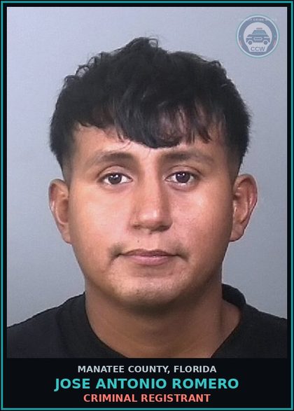 CCW arrest card for JOSE ANTONIO ROMERO in Manatee County: CRIMINAL REGISTRANT