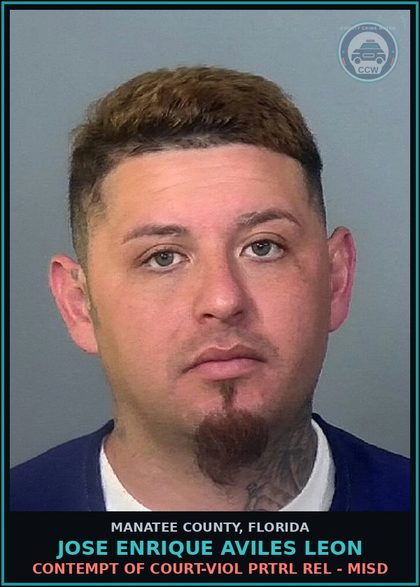 CCW arrest card for JOSE ENRIQUE AVILES LEON in Manatee County: CONTEMPT OF COURT-VIOL PRTRL REL - MISD