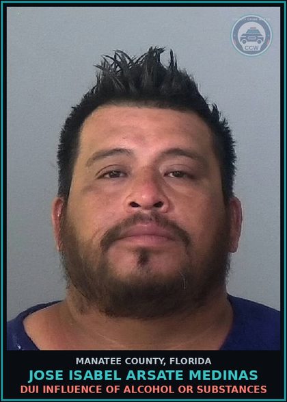 CCW arrest card for JOSE ISABEL ARSATE MEDINAS in Manatee County: VIOL PROB/COMM CNTL - MISD
