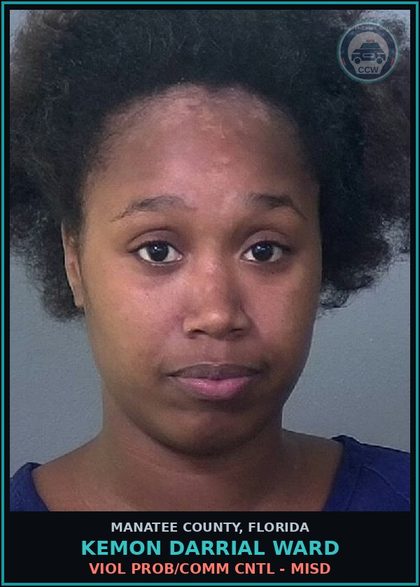 CCW arrest card for KEMON DARRIAL WARD in Manatee County: VIOL PROB/COMM CNTL - MISD