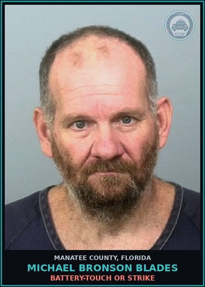 CCW arrest card for MICHAEL BRONSON BLADES in Manatee County: CONTEMPT OF COURT-VIOL PRTRL REL - MISD