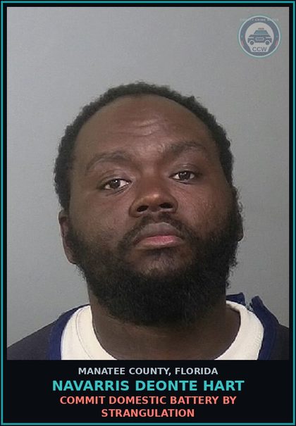CCW arrest card for NAVARRIS DEONTE HART in Manatee County: COMMIT DOMESTIC BATTERY BY STRANGULATION