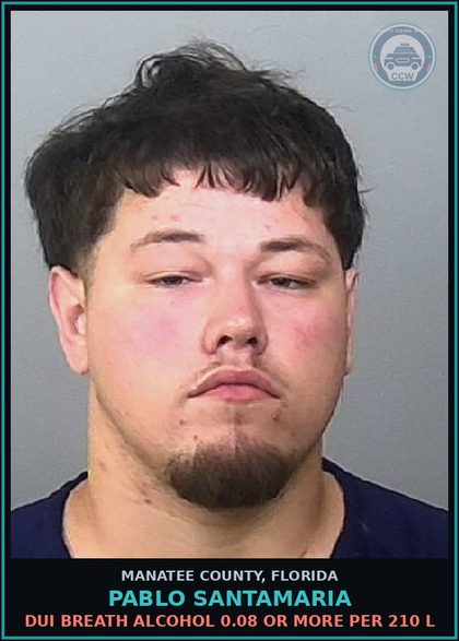 CCW arrest card for PABLO SANTAMARIA in Manatee County: DUI BREATH ALCOHOL 0.08 OR MORE PER 210 L