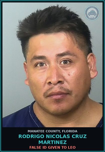 CCW arrest card for RODRIGO NICOLAS CRUZ MARTINEZ in Manatee County: FALSE ID GIVEN TO LEO
