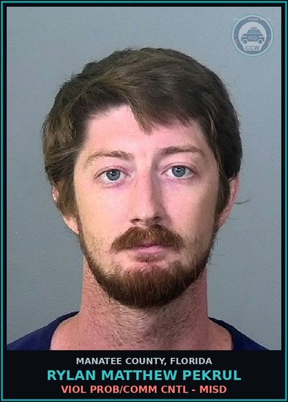 CCW arrest card for RYLAN MATTHEW PEKRUL in Manatee County: VIOL PROB/COMM CNTL - MISD