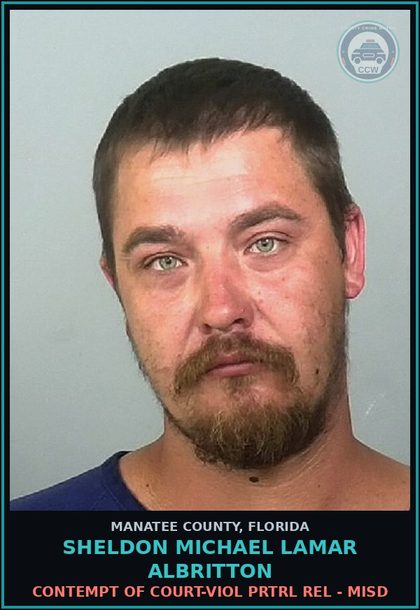 CCW arrest card for SHELDON MICHAEL LAMAR ALBRITTON in Manatee County: CONTEMPT OF COURT-VIOL PRTRL REL - MISD