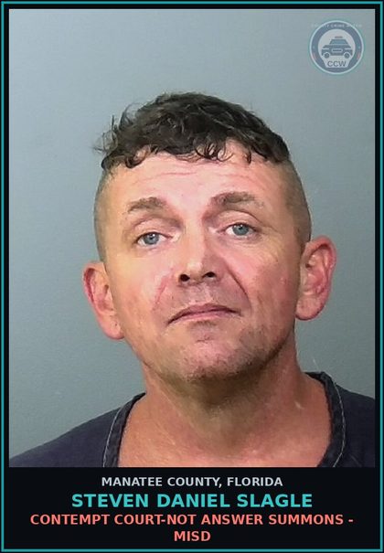 CCW arrest card for STEVEN DANIEL SLAGLE in Manatee County: CONTEMPT COURT-NOT ANSWER SUMMONS - MISD