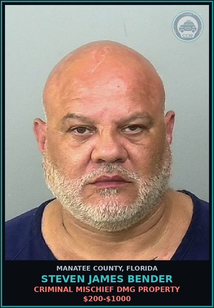 CCW arrest card for STEVEN JAMES BENDER in Manatee County: CRIMINAL MISCHIEF DMG PROPERTY $200-$1000