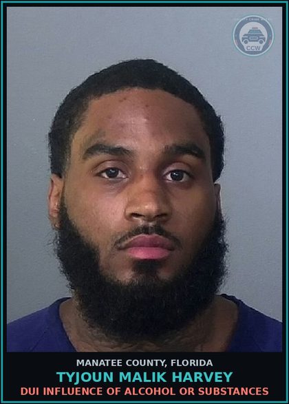CCW arrest card for TYJOUN MALIK HARVEY in Manatee County: DUI INFLUENCE OF ALCOHOL OR DRUGS