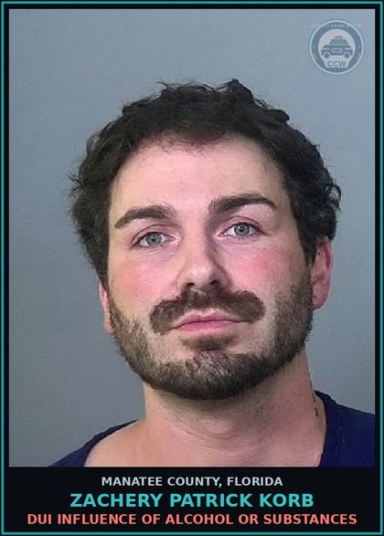 CCW arrest card for ZACHERY PATRICK KORB in Manatee County: DUI INFLUENCE OF ALCOHOL OR DRUGS
