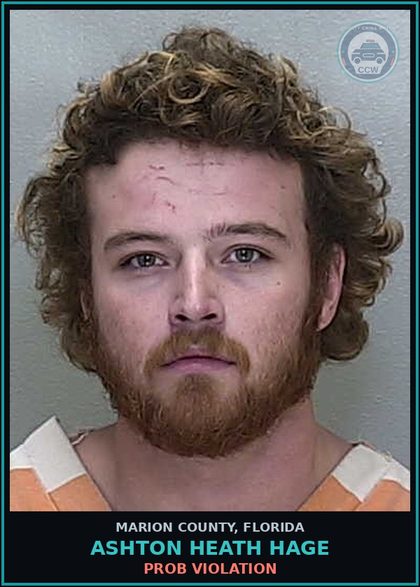 CCW arrest card for ASHTON HEATH HAGE in Marion County: PROB VIOLATION