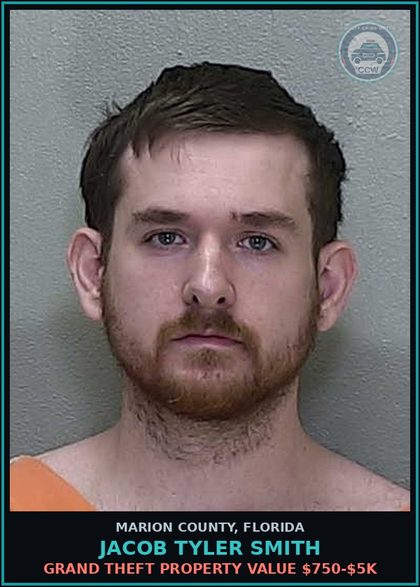 CCW arrest card for JACOB TYLER SMITH in Marion County: GRAND THEFT PROPERTY VALUE $750-$5K