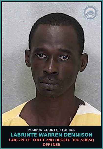 CCW arrest card for LABRINTE WARREN DENNISON in Marion County: STOLEN PROP-DEAL IN-