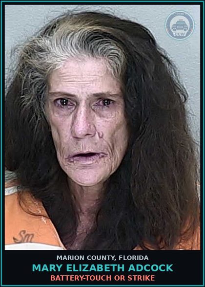 CCW arrest card for MARY ELIZABETH ADCOCK in Marion County: BATTERY-TOUCH OR STRIKE
