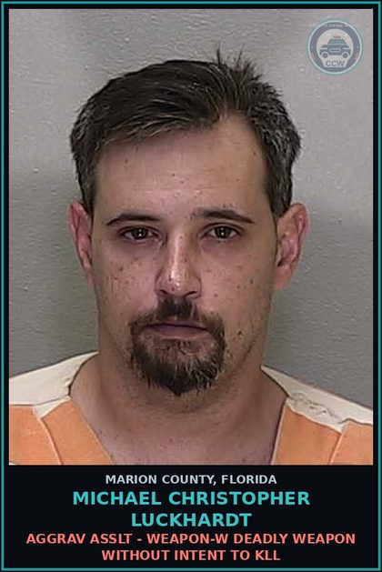 CCW arrest card for MICHAEL CHRISTOPHER LUCKHARDT in Marion County: AGGRAV ASSLT - WEAPON-W DEADLY WEAPON WITHOUT INTENT TO KLL
