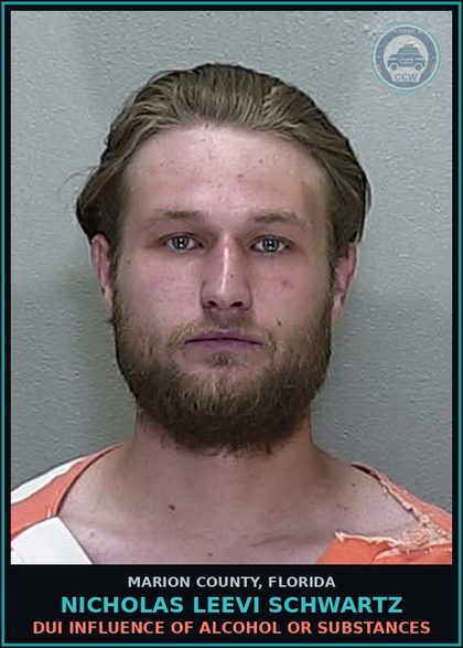 CCW arrest card for NICHOLAS LEEVI SCHWARTZ in Marion County: DUI INFLUENCE OF ALCOHOL OR SUBSTANCES