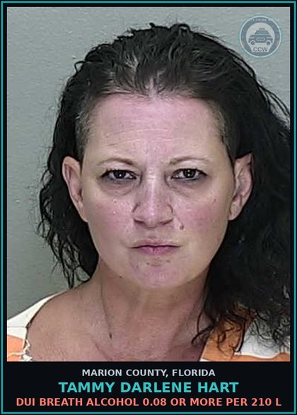 CCW arrest card for TAMMY DARLENE HART in Marion County: DUI BREATH ALCOHOL 0.08 OR MORE PER 210 L