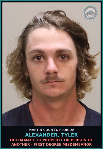 CCW arrest card for ALEXANDER, TYLER in Martin County: DUI DAMAGE TO PROPERTY OR PERSON OF ANOTHER - First Degree Misdemeanor