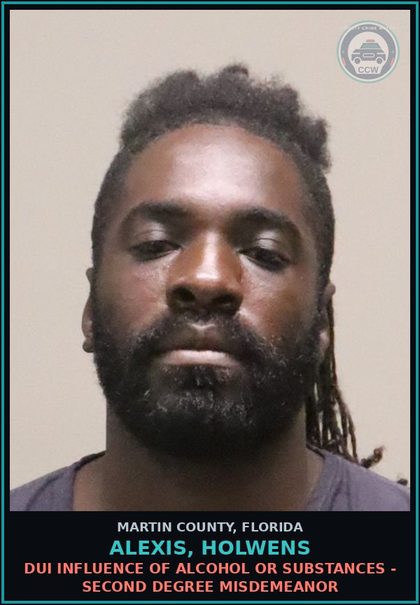 CCW arrest card for ALEXIS, HOLWENS in Martin County: DUI INFLUENCE OF ALCOHOL OR DRUGS - Second Degree Misdemeanor