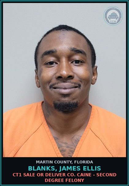 CCW arrest card for BLANKS, JAMES ELLIS in Martin County: CT1 SALE OR DELIVER COCAINE - Second Degree Felony