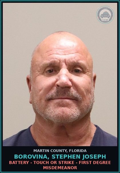CCW arrest card for BOROVINA, STEPHEN JOSEPH in Martin County: BATTERY - TOUCH OR STRIKE - First Degree Misdemeanor