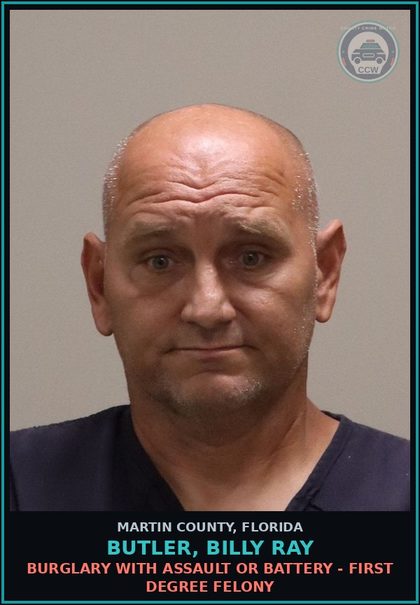CCW arrest card for BUTLER, BILLY RAY in Martin County: BATTERY - TOUCH OR STRIKE - First Degree Misdemeanor