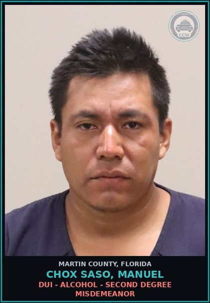 CCW arrest card for CHOX SASO, MANUEL in Martin County: OBSTRUCT WO VIOLENCE - First Degree Misdemeanor