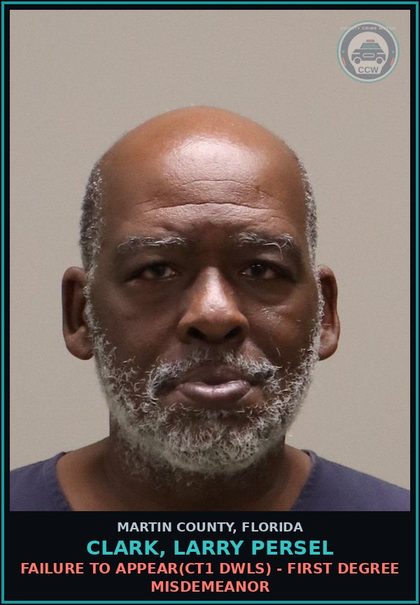 CCW arrest card for CLARK, LARRY PERSEL in Martin County: FAILURE TO APPEAR(CT1 DWLS) - First Degree Misdemeanor