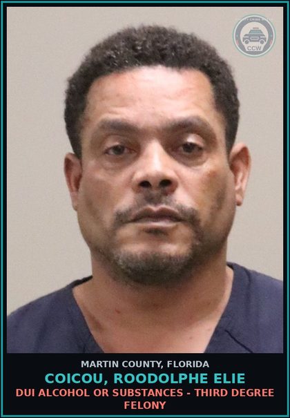 CCW arrest card for COICOU, ROODOLPHE ELIE in Martin County: DUI ALCOHOL OR DRUGS - Third Degree Felony