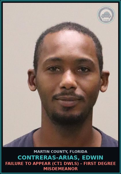CCW arrest card for CONTRERAS-ARIAS, EDWIN in Martin County: FAILURE TO APPEAR (CT1 DWLS) - First Degree Misdemeanor
