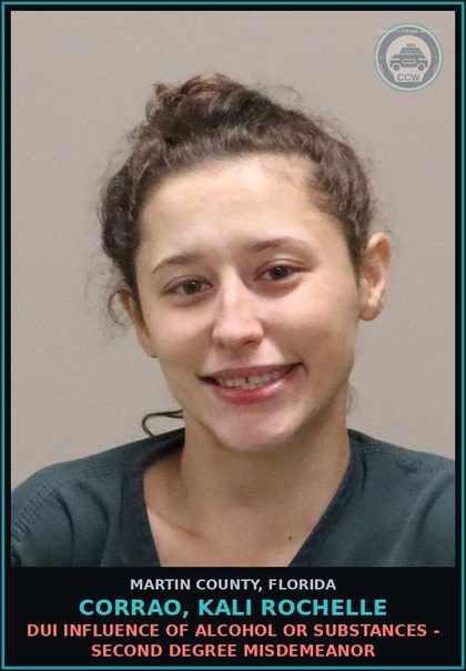 CCW arrest card for CORRAO, KALI ROCHELLE in Martin County: DUI INFLUENCE OF ALCOHOL OR DRUGS - Second Degree Misdemeanor