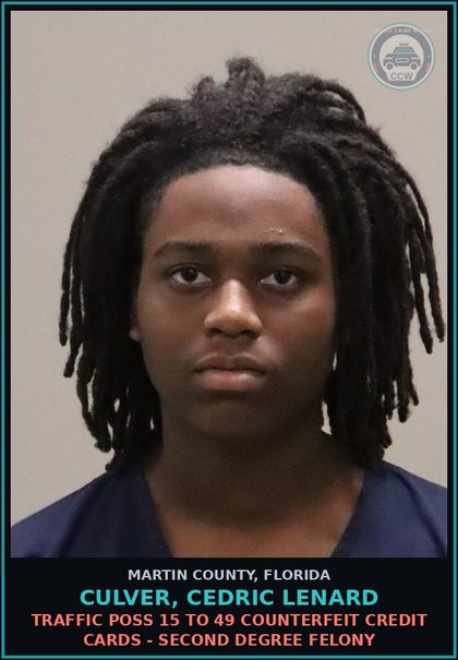 CCW arrest card for CULVER, CEDRIC LENARD in Martin County: GRAND THEFT OF MOTOR VEHICLE - Third Degree Felony